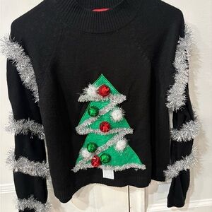 Festive Black Sweater with Silver and Green Accents